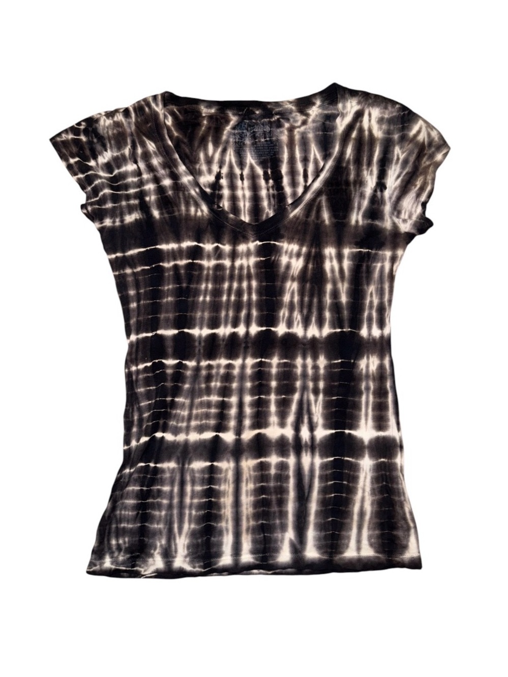 Y2K Stranded 100% Cotton Tie-Dye V-Neck Tee in Black, Brown and White